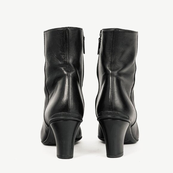 Prada Black Leather Almond-Toe Ankle Boots - Picture 3 of 10